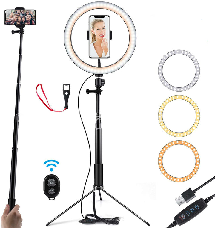 Apple Compatible 10-Inch LED Ring Light With Dimmable Tripod Stand