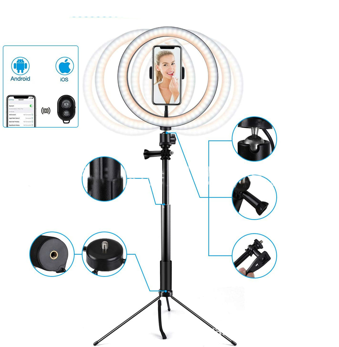 Apple Compatible 10-Inch LED Ring Light With Dimmable Tripod Stand