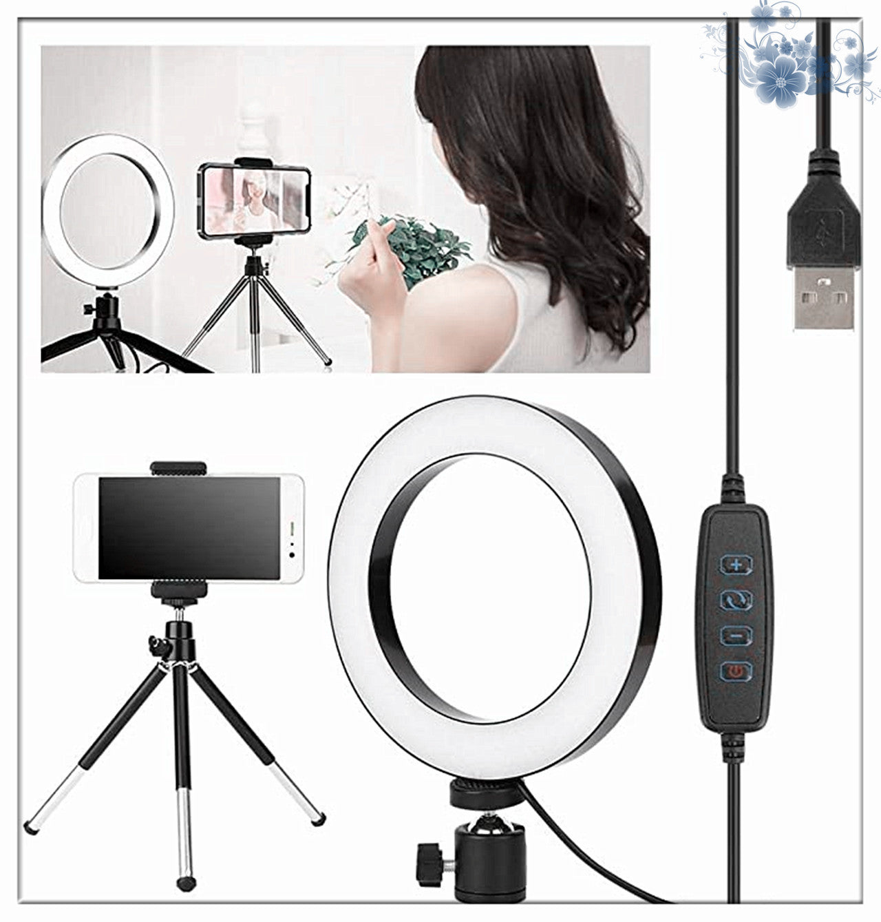Apple Compatible 360° Rotatable Ring Light With Desktop Tripod