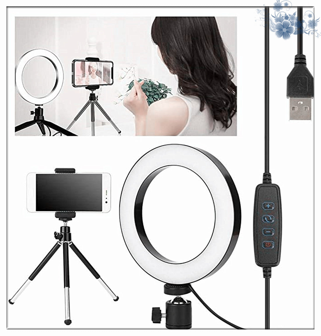 Apple Compatible 360° Rotatable Ring Light With Desktop Tripod